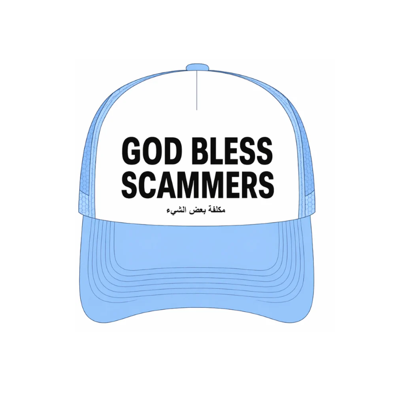 God Bless Scammers Baby Blue